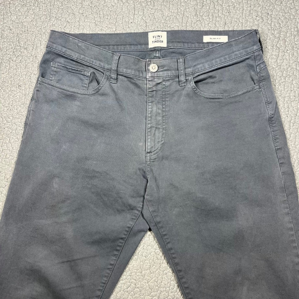 Flint and Tinder 365 Pants Mens Size 33 Grey Slim Fit Cotton Stretch Chinos 5400 - Picture 2 of 12